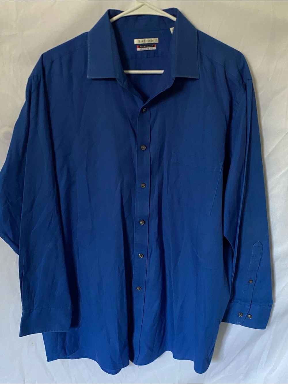 Van Heusen Dress Shirt Men Flex Collar Regular Fit 17.5 32/33 Blue Long Sleeve
